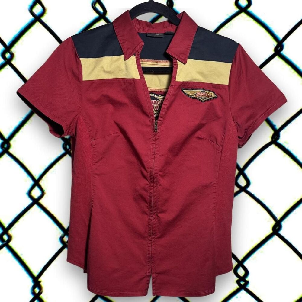 Harley-Davidson Women's 120th Anniversary Elemental Zip Front Shirt Red Size Sma
